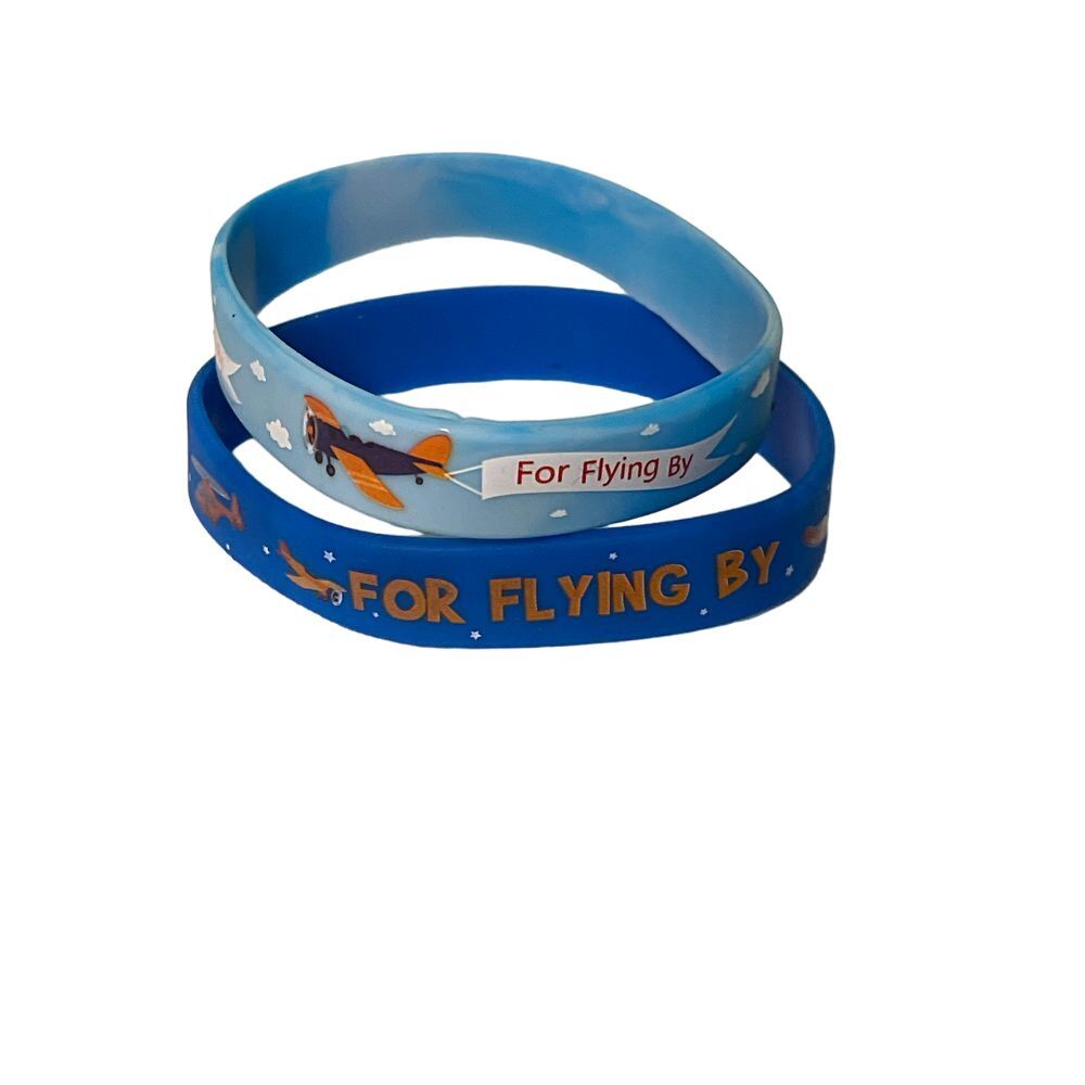 Colorful 'For Flying By' Aviation-Themed Silicone Wristbands Set of‎ 2